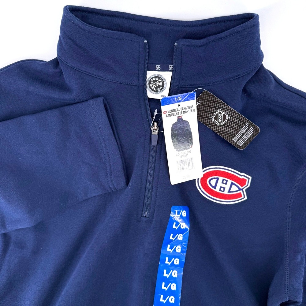 NHL Montreal Canadiens Pullover Large Navy Blue Quarter Zip Fleece Sweatshirt